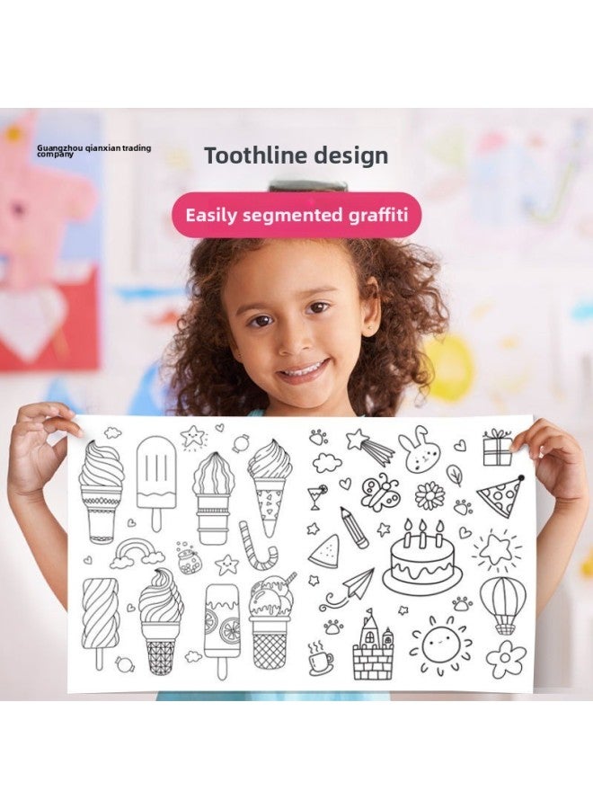 Painting Paper Non-dirty Wall Can Be Pasted Baby Canvas Non-dirty Picture Scroll Kindergarten Baby Canvas Children's Graffiti Picture Scroll-Color:Wall Can Be Affixed With Paper +12 Color Oil Painting Stick [animal]]