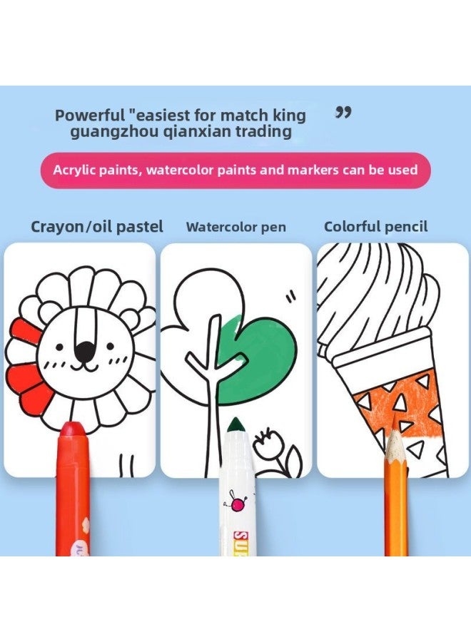 Painting Paper Non-dirty Wall Can Be Pasted Baby Canvas Non-dirty Picture Scroll Kindergarten Baby Canvas Children's Graffiti Picture Scroll-Color:Wall Can Be Affixed With Paper +12 Color Oil Painting Stick [animal]]