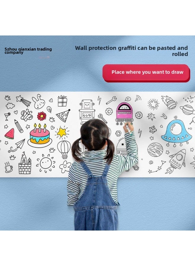 Painting Paper Non-dirty Wall Can Be Pasted Baby Canvas Non-dirty Picture Scroll Kindergarten Baby Canvas Children's Graffiti Picture Scroll-Color:Wall Can Be Affixed With Paper +12 Color Oil Painting Stick [animal]]