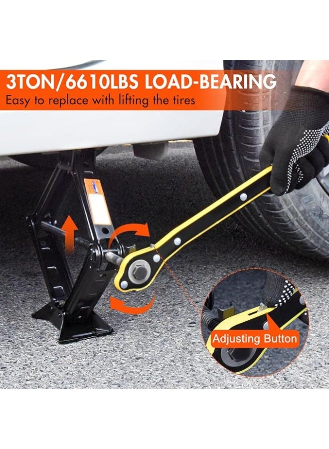3-Ton (6610 lbs) Heavy-Duty Scissor Jack Kit - Powerful & Easy-to-Use Car Jack - Essential Tire Changing Tool for SUV, Truck & MPV - Image 3