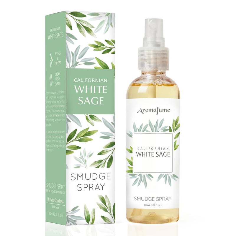 Aromafume White Sage Smudge Spray 100ml/3.3 oz | Sage Spray for Cleansing Negative Energy & Protection | Non-Toxic Room Spray | Natural Sage Mist for Spiritual Cleansing, Smokeless Smudging