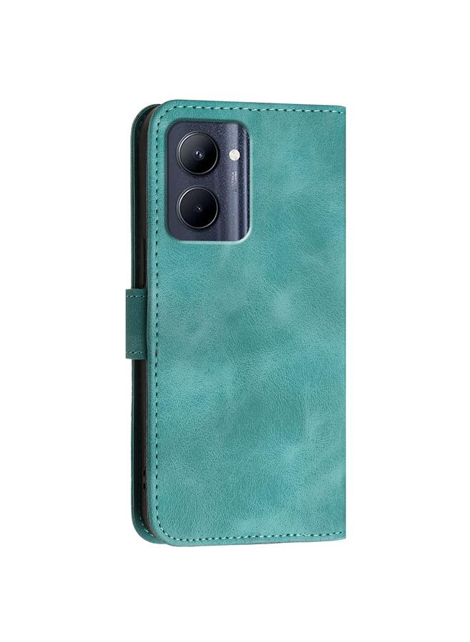 S-TOP Case For Realme C33 2023 Global Grid Butterfly Embossed Pattern Leather Phone Case with Lanyard - Image 3