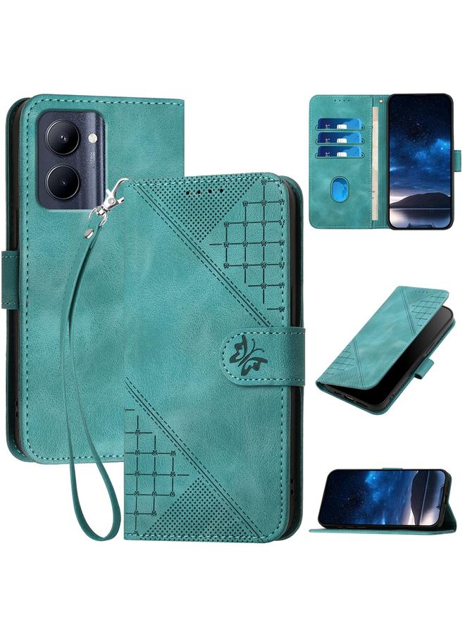 S-TOP Case For Realme C33 2023 Global Grid Butterfly Embossed Pattern Leather Phone Case with Lanyard - Image 1