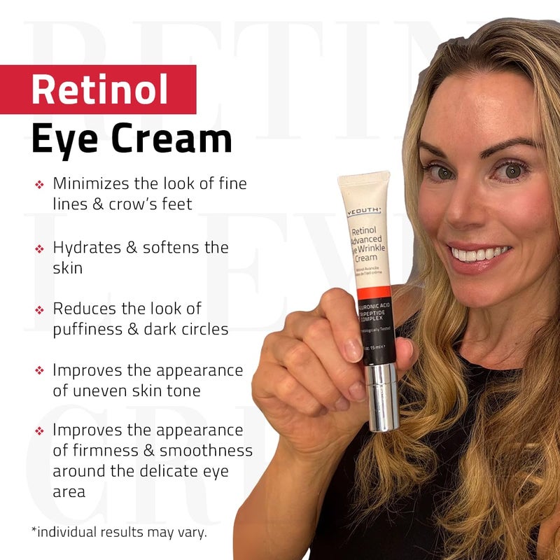 YEOUTH Retinol Eye Cream Anti Aging, Firming Under Eye Cream for Puffiness and Bags Under Eyes for Wrinkles and Dark Circles with Hyaluronic Acid and Tripeptides 15ml - Image 2