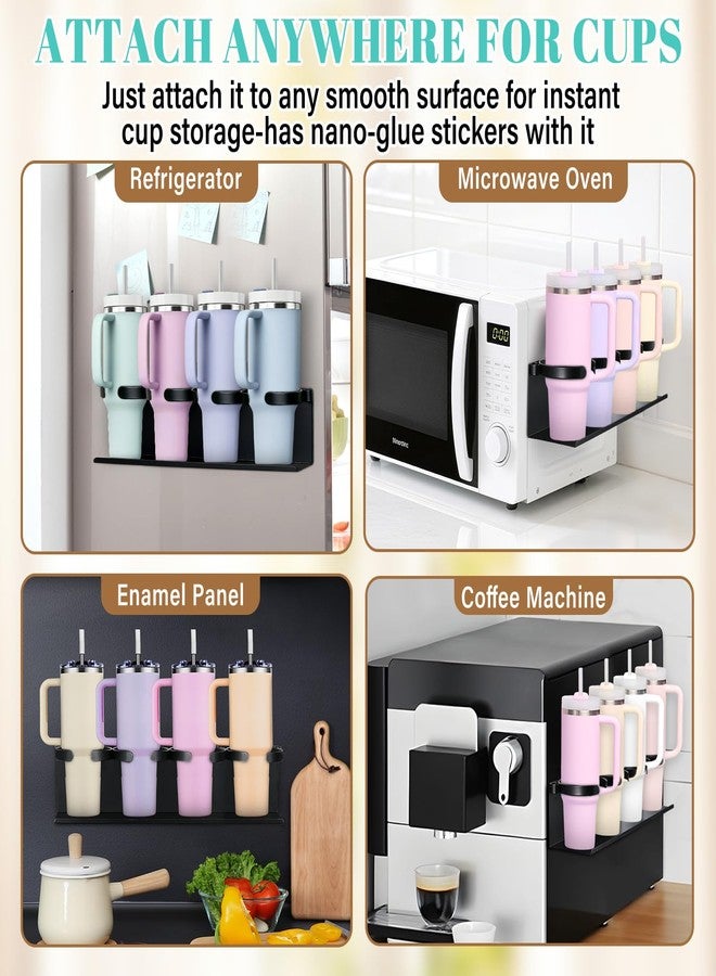Linidcoud Magnetic Cup Holder for Fridge,8 Cups Water Bottle Organizer for Stanley 30 40 oz with Tumbler Lid Organizer,High Capacity Heavy Duty Kitchen Storage Rack Accessories - Image 2