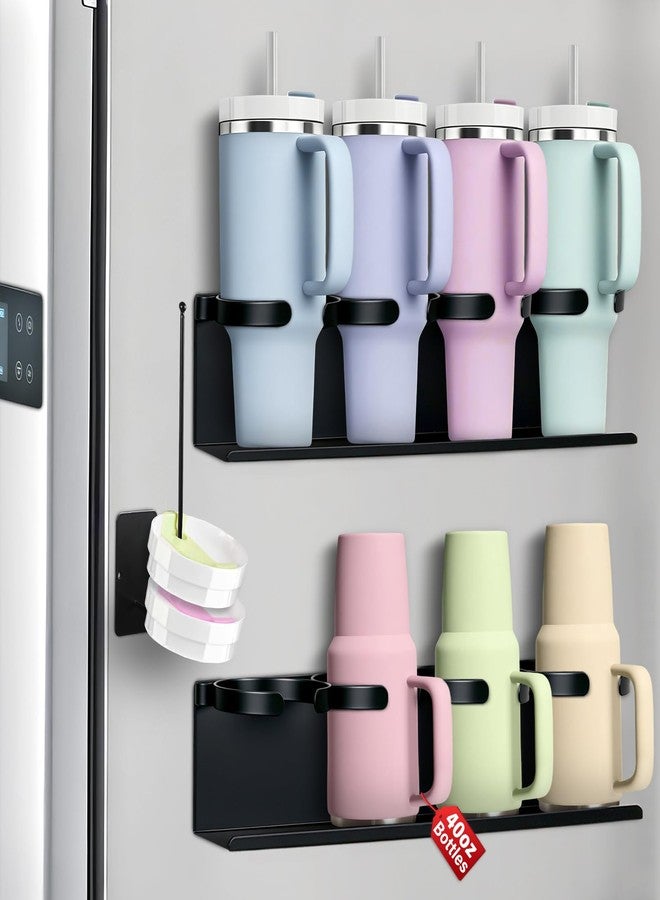 Linidcoud Magnetic Cup Holder for Fridge,8 Cups Water Bottle Organizer for Stanley 30 40 oz with Tumbler Lid Organizer,High Capacity Heavy Duty Kitchen Storage Rack Accessories - Image 1