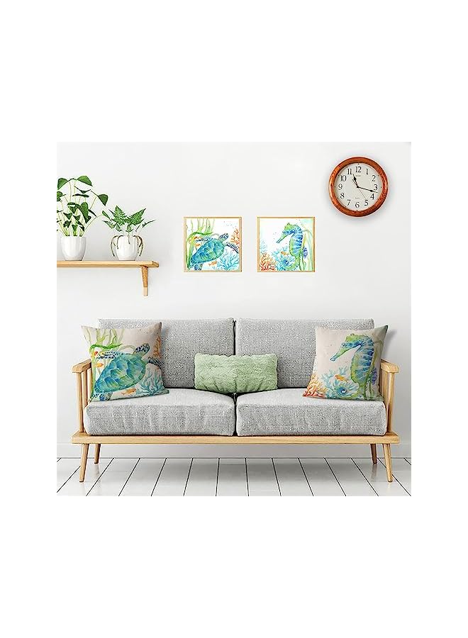 Zaboon Ocean Beach Throw Pillow Cover s, Azonee Nautical Pillow Cover s 18x18 Inch Set of 4, Summer Theme Sea Turtle Seahorse Sea Fish Sea Crab Decor Square Pillowcase for Patio Couch Sofa - Image 4