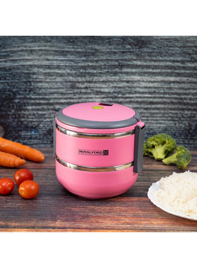 Royalford RF4673 Double Layer Lunch Box - Leak-Proof & Airtight Lid Food Storage Container - High-Quality Stainless Steel Inner, Non-Toxic and Extended Fastening Lid Design - Portable & Dishwasher Safe Multicolor 1.8Liters - Image 1
