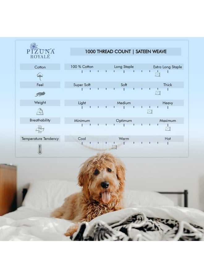 1000 Thread Count Sheet Set, 100% Long Staple Pure Cotton White Split King Sheets