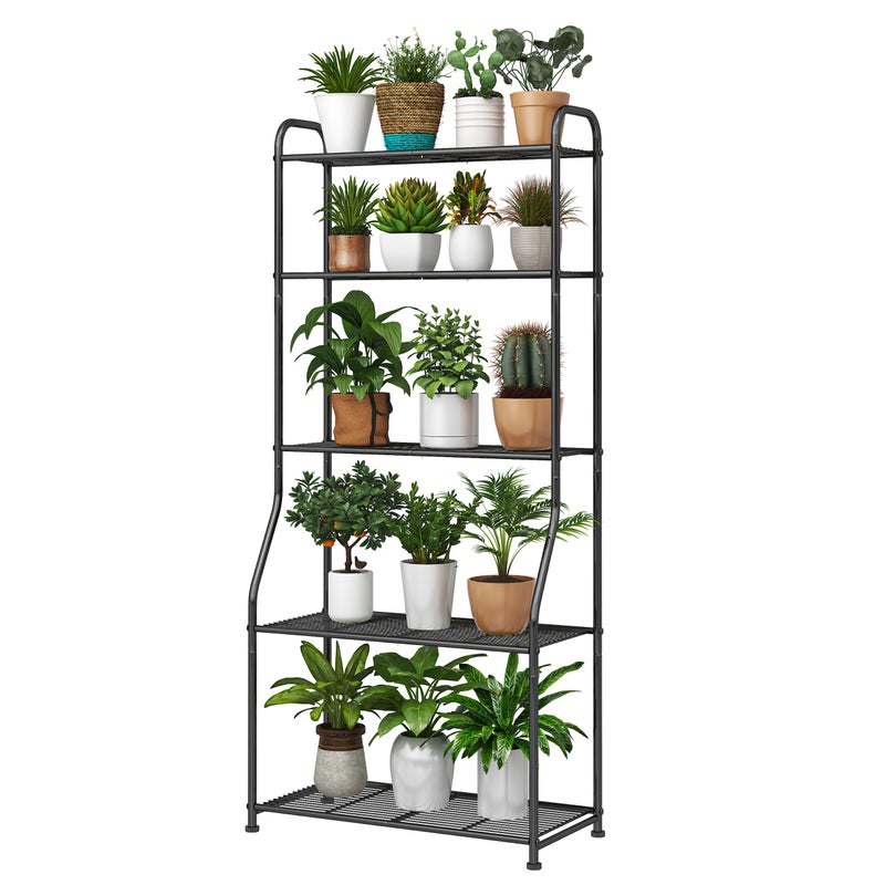 Simple Trending Plant Stand 5Tier Plant Shelf for Indoor Outdoor Waterproof Metal Tall Plant Stand for Living Room Bathroom Balcony Garden Black