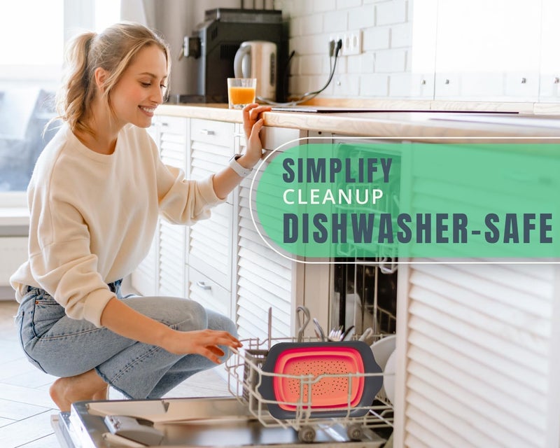 Comfify XL Large Kitchen Strainer by - Collapsible Silicone Over-The-Sink Colander with Extendable Handles - Use with Pasta, Fruit, Berries & Veggie - 6 Quart - Coral - Image 4