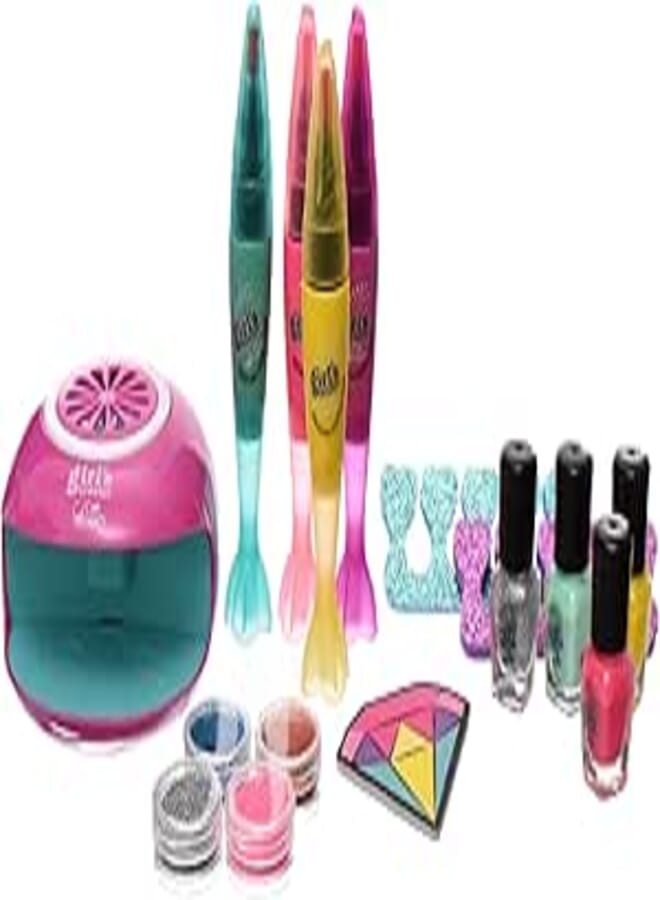 accessories shop Plastic Large Nail Manicure Machine Toy With Nail Polish and Shimmering Powder Add More Funny For Girls Set of 19 Pieces - Multi Color 