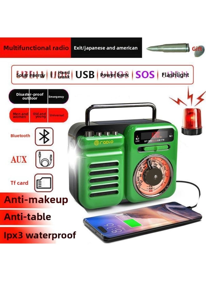 Generic Flashlight Emergency Disaster Prevention Multifunctional Hand-cranked Power Generation Flashlight Hand-cranked Power Generation Radio Mobile Phone Emergency Light Outdoor-Color:Exquisite Model 096 (green)  - Image 1