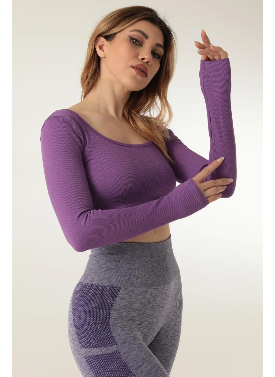 دو رى مى Long Sleeve Square Neck Ribbed Crop