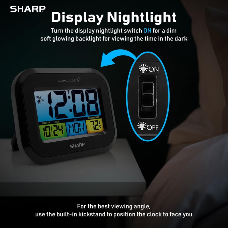 Sharp Digital Atomic Alarm Clock with LCD Display â€“ Always-On Backlight Option, Adjustable Brightness â€“ Easy-to-Read Front View, Perfect for Bedroom, Office or Kitchen - Image 4