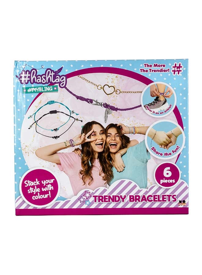 Hashtag Trendy Bracelet Set for Girls – 6 Stylish Friendship Bracelets with Charms, Beads & Adjustable Straps (Age 6+) - Image 1