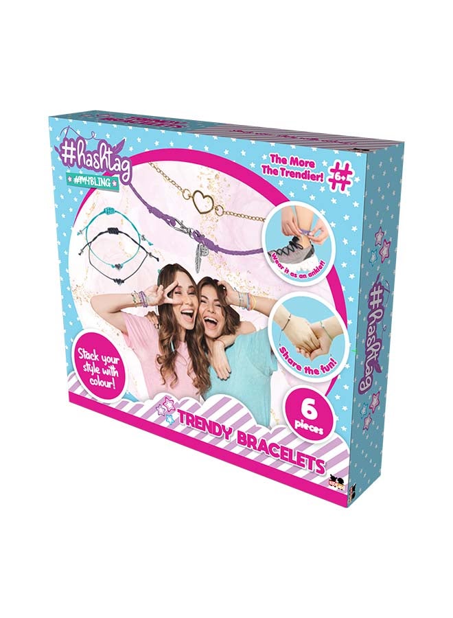 Hashtag Trendy Bracelet Set for Girls – 6 Stylish Friendship Bracelets with Charms, Beads & Adjustable Straps (Age 6+) - Image 2