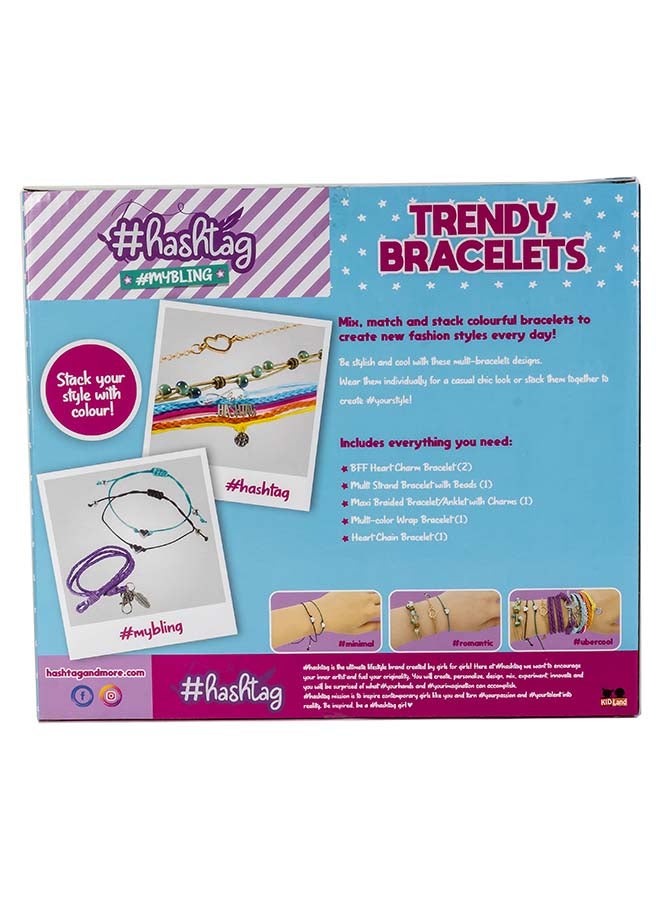Hashtag Trendy Bracelet Set for Girls – 6 Stylish Friendship Bracelets with Charms, Beads & Adjustable Straps (Age 6+) - Image 3