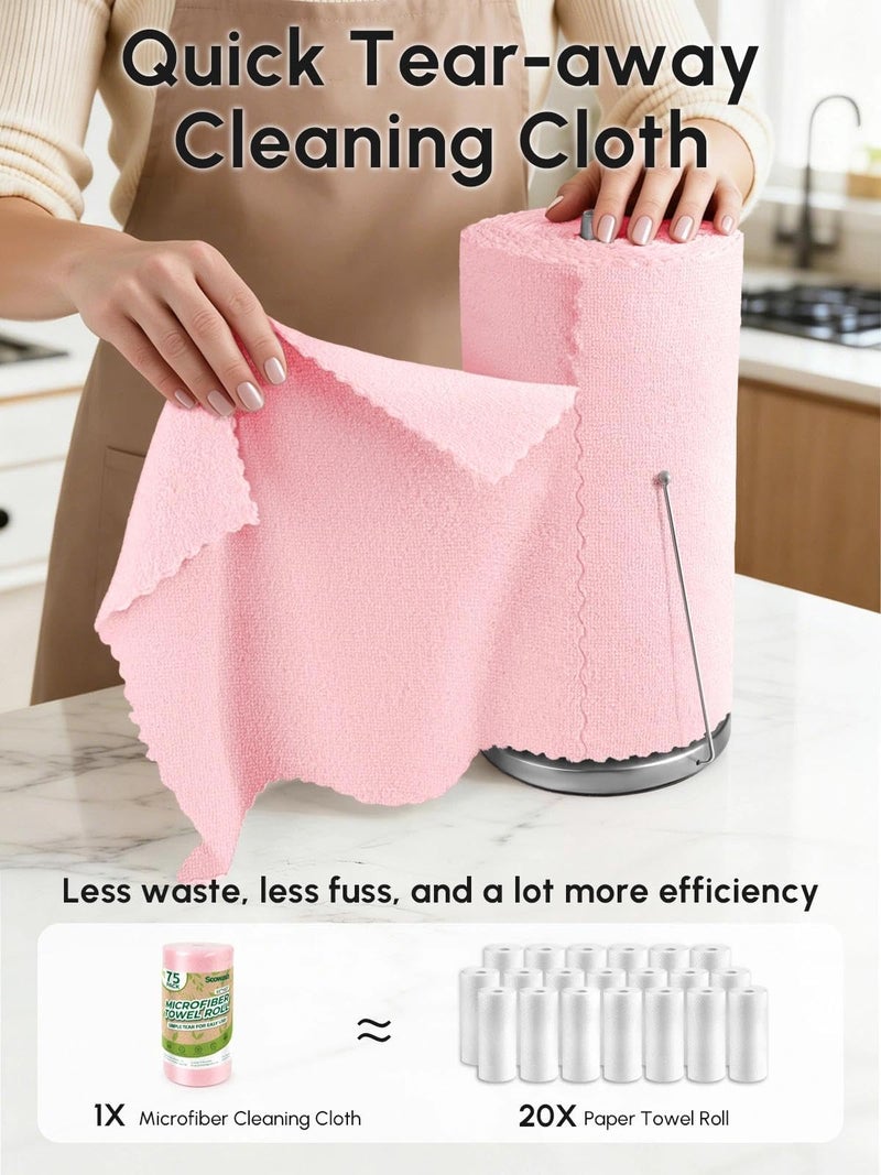 SOOWASH Microfiber Cleaning Cloths Roll, 75 Pack Tear Away Microfiber Towels Roll, 12" x 12" Lint Free Rags, Reusable Cleaning Cloths, Washable, Scratch Free,Ultra Absorbent Dish Rags(Pink) - Image 2