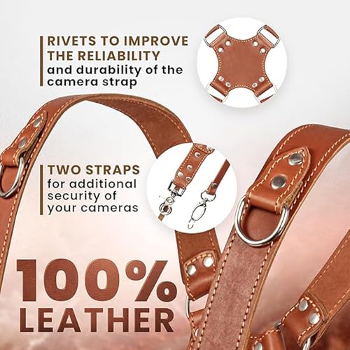 coku Dual Camera Leather Strap Adjustable DSLR/SLR Camera Belt Dual Shoulder Camera Harness Accessories for Two Cameras Multi Camera Gear for Photographers |Quick Release, Universal Fit (Tan) - Image 3