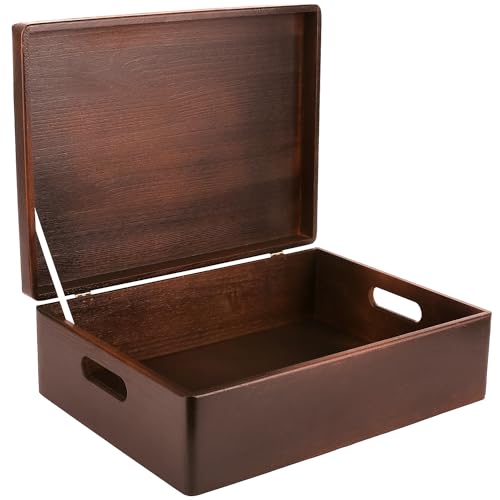 Creative Deco XL Brown Wooden Box Storage with Hinged Lid | 15.8 x 11.8 x 5.5 inches (+-0.5) | with Handles | Gift Box Kitchen Storage Document | Product NOT Intended for 15 Years OR Below - Image 1