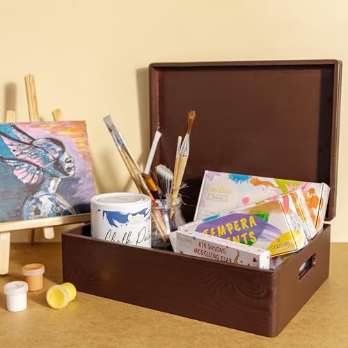 Creative Deco XL Brown Wooden Box Storage with Hinged Lid | 15.8 x 11.8 x 5.5 inches (+-0.5) | with Handles | Gift Box Kitchen Storage Document | Product NOT Intended for 15 Years OR Below - Image 2