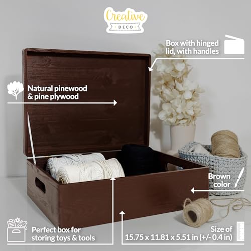 Creative Deco XL Brown Wooden Box Storage with Hinged Lid | 15.8 x 11.8 x 5.5 inches (+-0.5) | with Handles | Gift Box Kitchen Storage Document | Product NOT Intended for 15 Years OR Below - Image 4