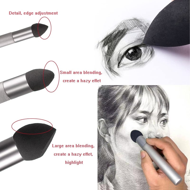Starsouce 3Pcs Artist Blending Sponge Pen Washable Sketch Rubbing Sponge Brush Reusable Drawing Art Blenders Tools for Artist Professional Kids Student Sketch Drawing Correcting Lightening and Highlight - Image 2