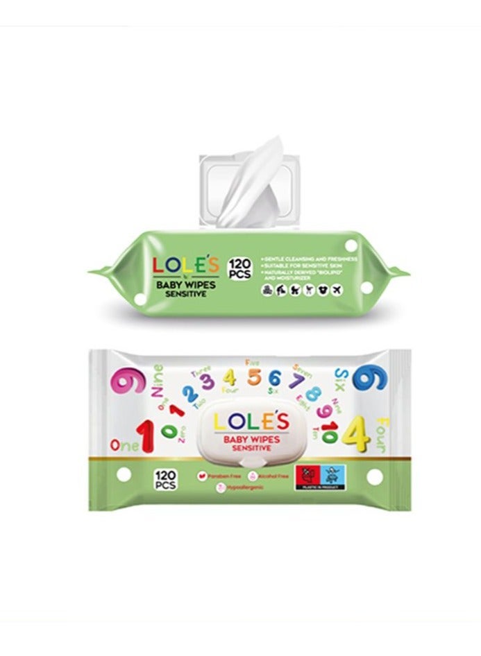 Lole's Baby Cleaning Sensitive Wet Wipes, Pack of 1 x 120 Wipes - Image 1