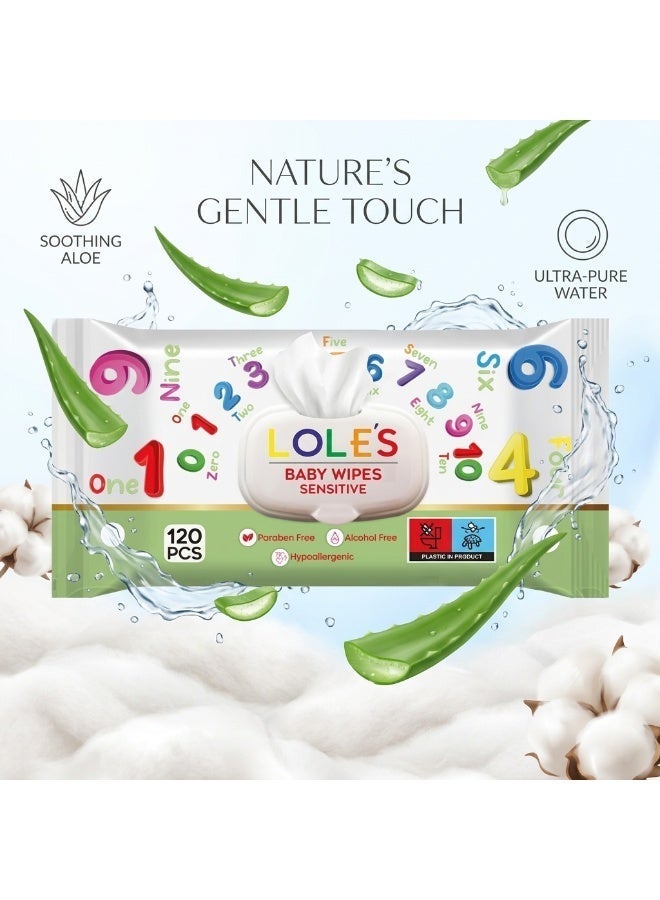 Lole's Baby Cleaning Sensitive Wet Wipes, Pack of 1 x 120 Wipes - Image 2