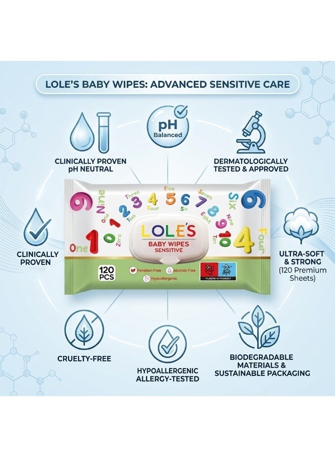 Lole's Baby Cleaning Sensitive Wet Wipes, Pack of 1 x 120 Wipes - Image 4