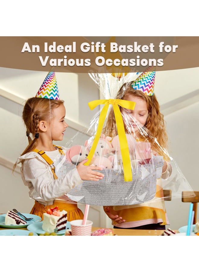 OIAHOMY Large Gift Basket with Handle, 17"x 12.6"x 7" Woven Basket with Gift Bag, Ribbon, Nursery Storage Bins Empty to Fill with Towels, Baby, Pet Toy Organizer - Grey - Image 5