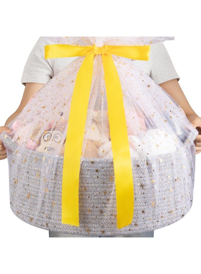 OIAHOMY Large Gift Basket with Handle, 17"x 12.6"x 7" Woven Basket with Gift Bag, Ribbon, Nursery Storage Bins Empty to Fill with Towels, Baby, Pet Toy Organizer - Grey - Image 1