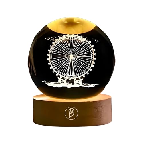 BTfash 3D Ferris Wheel Night Lamp, Creative Engraved Crystal Ball Night Light for Home Decoration Best Gift for Any Occasion (Ferris Wheel) - Image 1