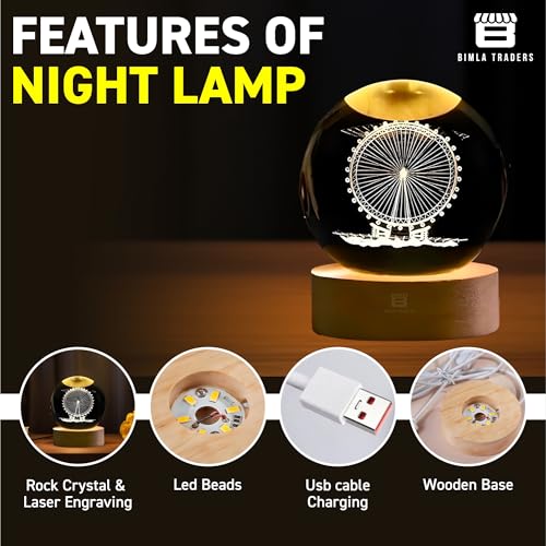 BTfash 3D Ferris Wheel Night Lamp, Creative Engraved Crystal Ball Night Light for Home Decoration Best Gift for Any Occasion (Ferris Wheel) - Image 5
