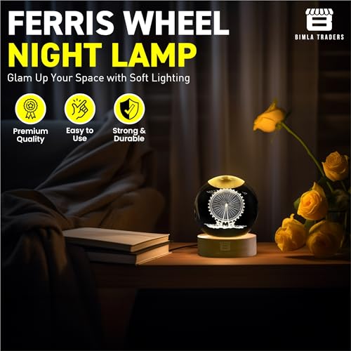 BTfash 3D Ferris Wheel Night Lamp, Creative Engraved Crystal Ball Night Light for Home Decoration Best Gift for Any Occasion (Ferris Wheel) - Image 3