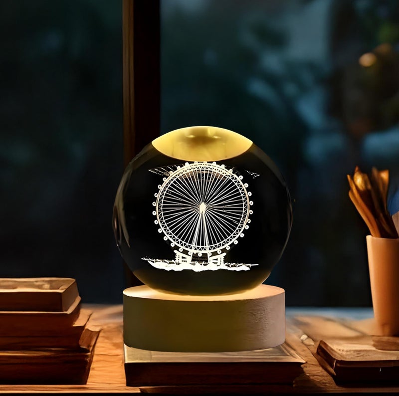BTfash 3D Ferris Wheel Night Lamp, Creative Engraved Crystal Ball Night Light for Home Decoration Best Gift for Any Occasion (Ferris Wheel) - Image 2