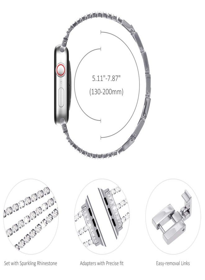 NewWays Compatible for Apple Watch Band 42mm Series 11 10 9 8 7 41mm 40mm SE Series 6 5 4 3 38mm, Sparkling Bling Shiny Diamonds Bracelet for iWatch Band Womens, Silver - Image 3