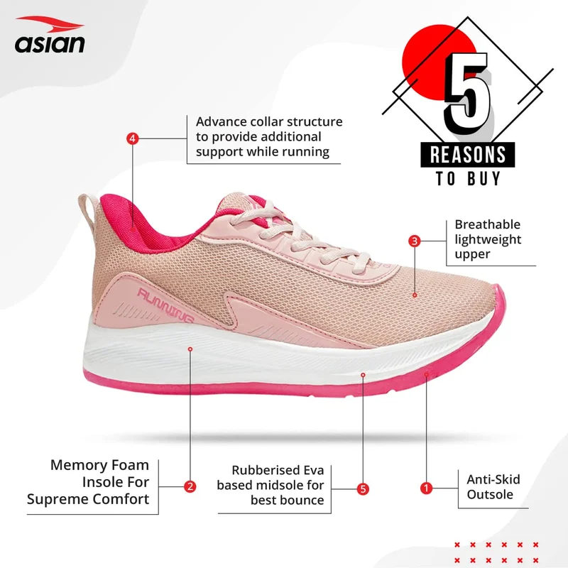 أسيان Pink Sneakers for Women and Girls