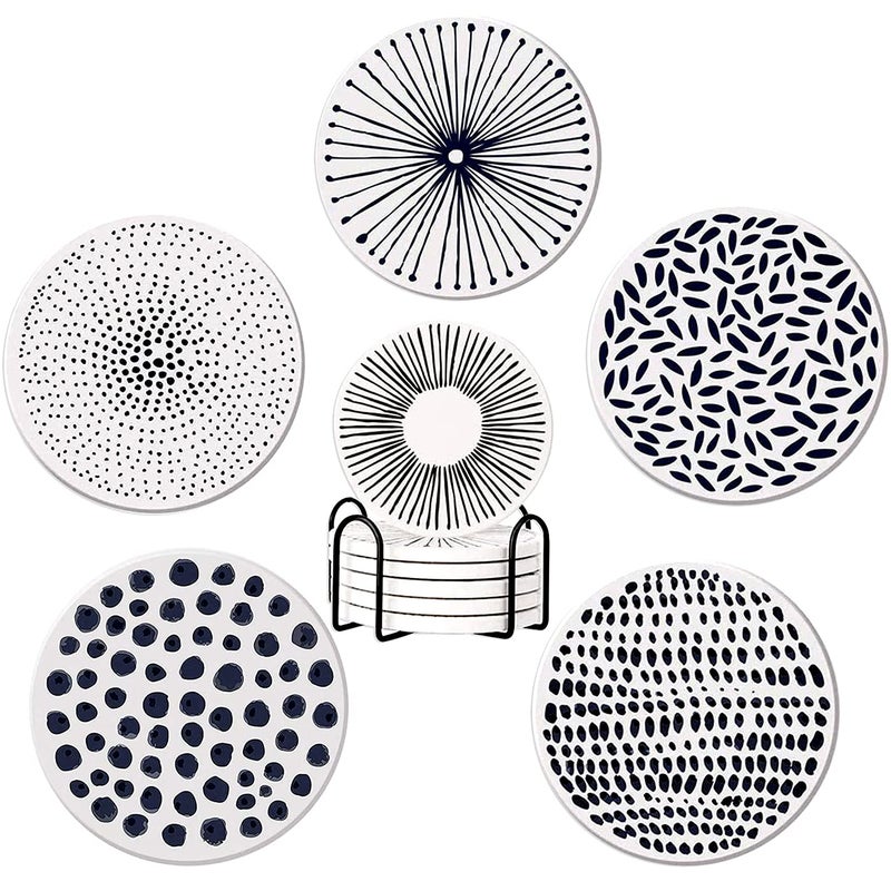 YumSur Drink Coasters Set of 6 with Holder Absorbent Ceramic Stone Coasters with Cork Bottom Heat and Scratch Resistance Decorative Drink Mats Coasters Cup Coasters