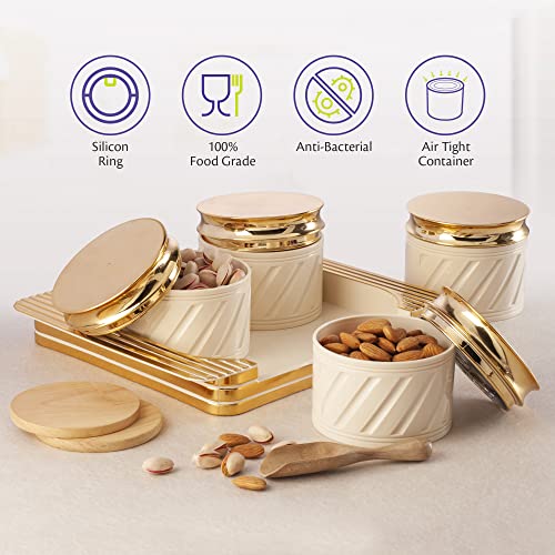 Selvel Unbreakable & Air Tight Dry Fruit Container Tray Set with Lid & Serving Tray, Airtight Container Set 430ml (4 Pieces, Polypropylene) (Elegance Ivory) - Image 5