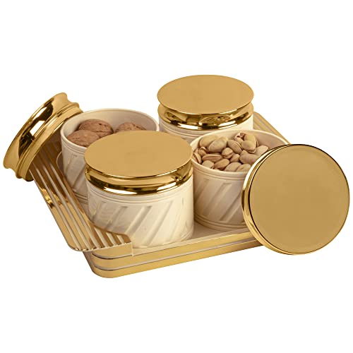 Selvel Unbreakable & Air Tight Dry Fruit Container Tray Set with Lid & Serving Tray, Airtight Container Set 430ml (4 Pieces, Polypropylene) (Elegance Ivory) - Image 2