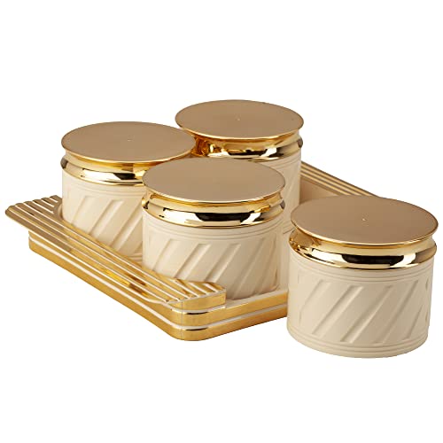 Selvel Unbreakable & Air Tight Dry Fruit Container Tray Set with Lid & Serving Tray, Airtight Container Set 430ml (4 Pieces, Polypropylene) (Elegance Ivory) - Image 1