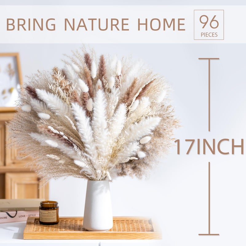 WILD AUTUMN 96PCS Natural Dried Pampas Grass Boho Home Decor Bouquet Phragmites Dried Flowers Bouquet for Wedding Floral Arrangements Home Decorations (96PCS) - Image 2