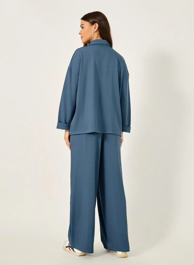 Styli Styli Solid Oversized Blazer and Wide Leg Pants Co-Ords