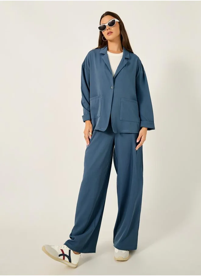 Styli Styli Solid Oversized Blazer and Wide Leg Pants Co-Ords