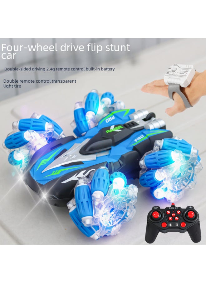 Generic Remote Control Car Toy - High-speed Off-road Vehicle Shock Absorption Durable Tires-Color:Dual Spray Light Stunt Car*blue [single Remote Control]  - Image 2