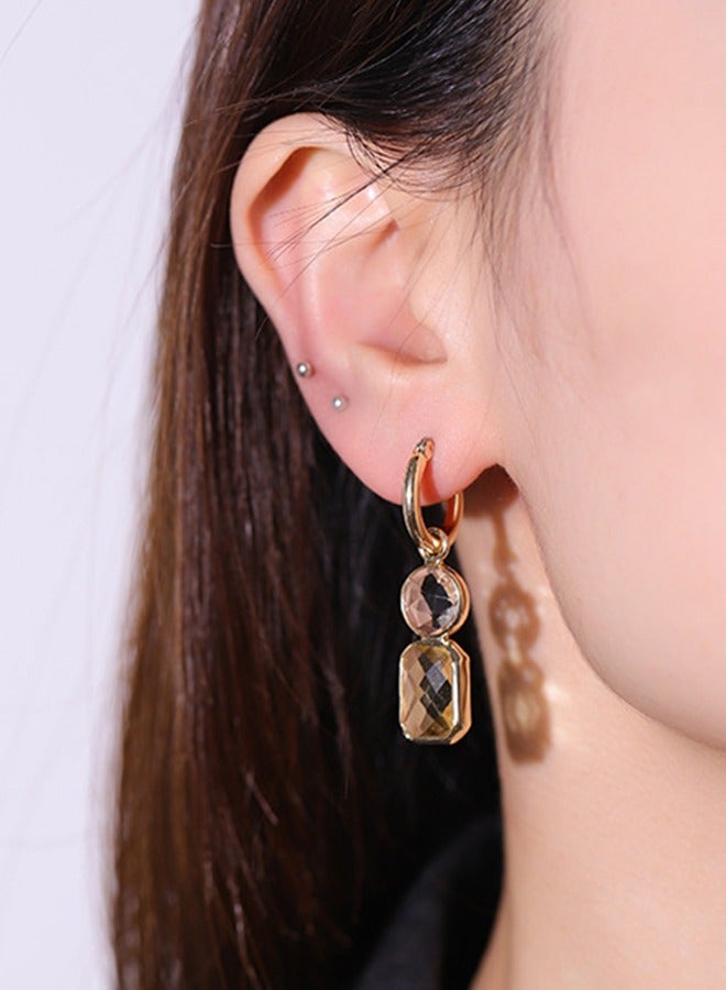 هاف دريم جودة عالية ورائعة أقراط مطلية بالذهب بحواف من الكريستال، أقراط هندسية متعددة الأشكال للسيدات - أصفر - Image 3