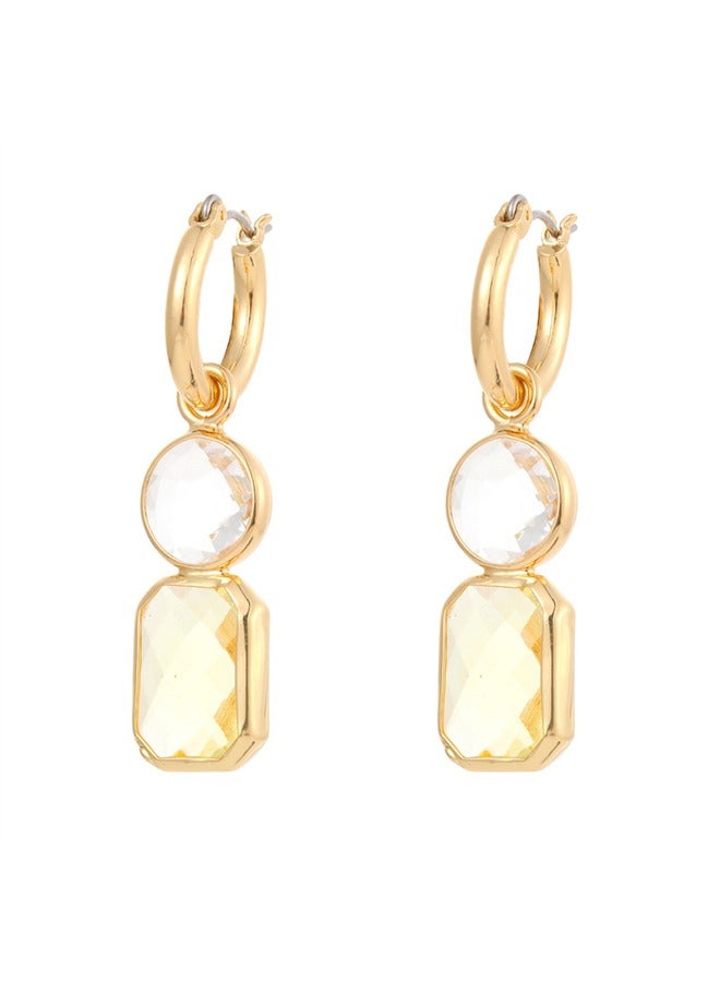 هاف دريم جودة عالية ورائعة أقراط مطلية بالذهب بحواف من الكريستال، أقراط هندسية متعددة الأشكال للسيدات - أصفر - Image 1