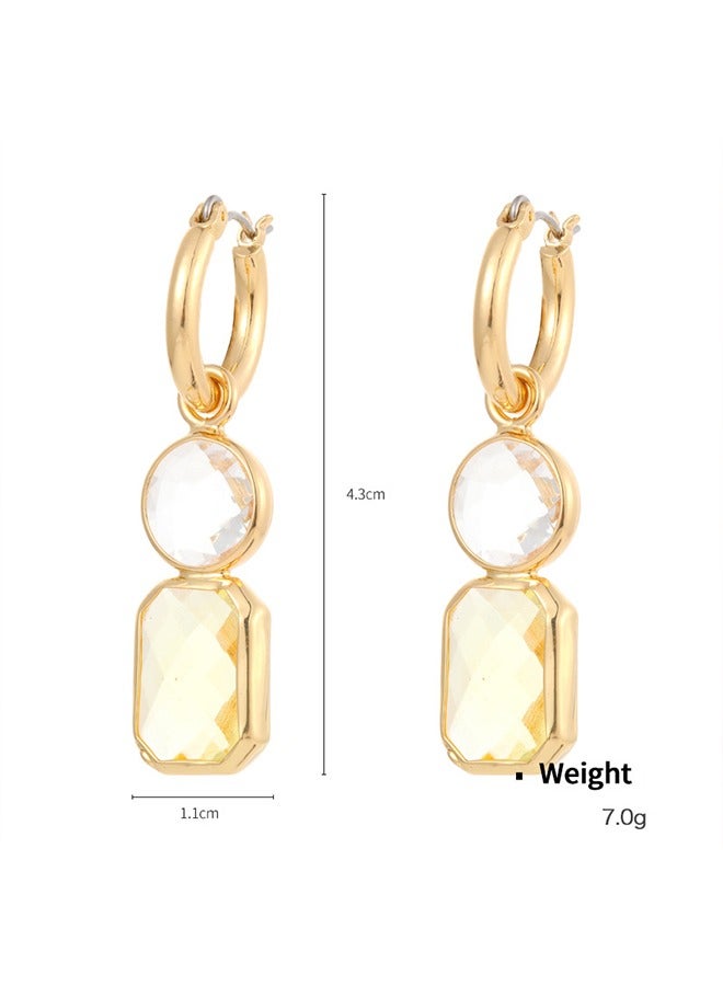 هاف دريم جودة عالية ورائعة أقراط مطلية بالذهب بحواف من الكريستال، أقراط هندسية متعددة الأشكال للسيدات - أصفر - Image 4